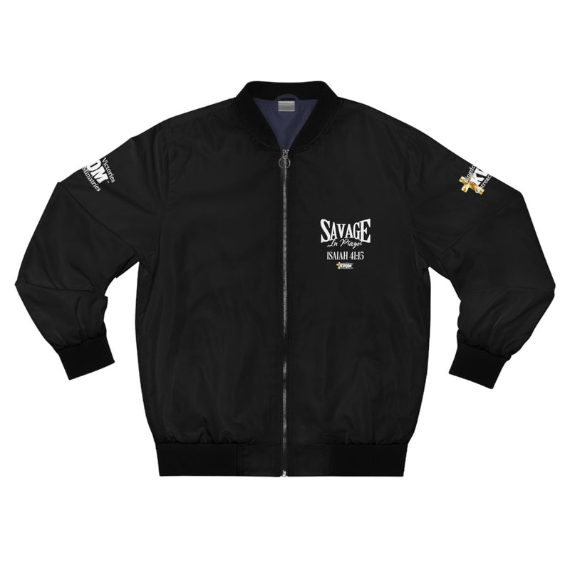 Savage In Prayer Bomber Jacket, Black-KVOM