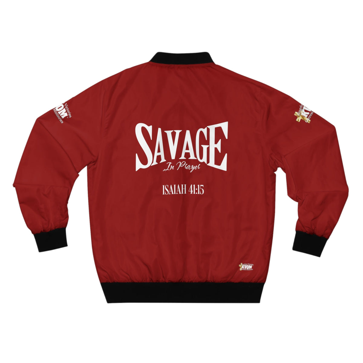 Savage In Prayer Bomber Jacket, Blood Red-KVOM