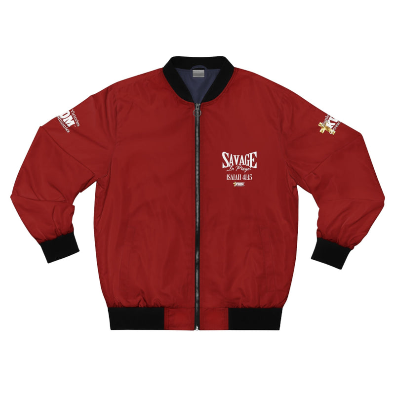 Savage In Prayer Bomber Jacket, Blood Red-KVOM