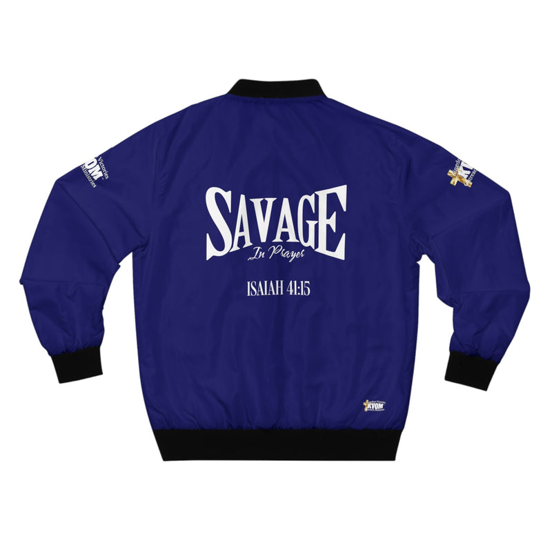 Savage In Prayer Bomber Jacket, Blue Royal-KVOM