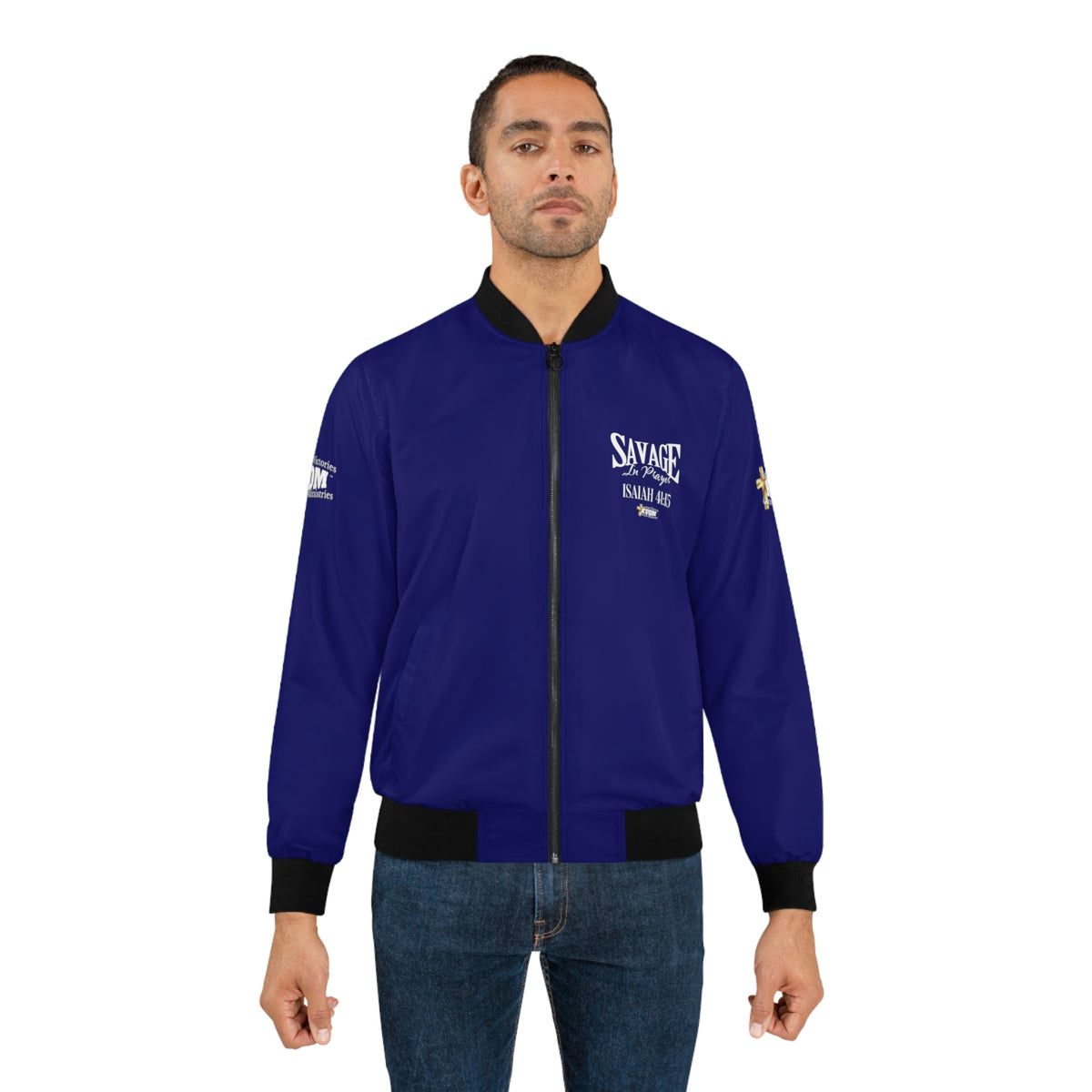 Savage In Prayer Bomber Jacket, Blue Royal-KVOM