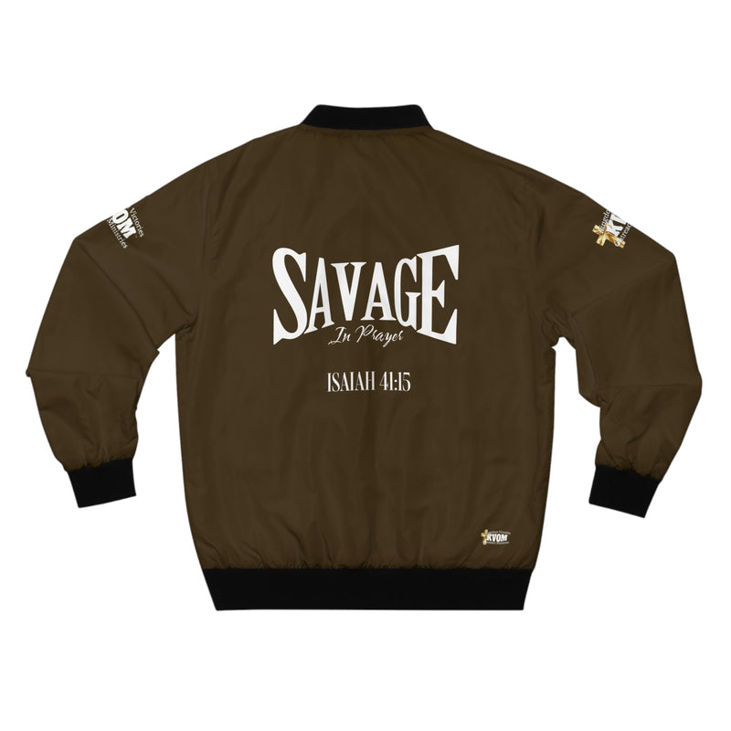 Savage In Prayer Bomber Jacket, Brown-KVOM