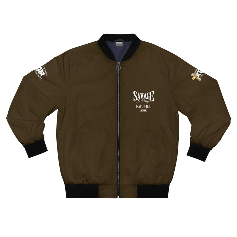 Savage In Prayer Bomber Jacket, Brown-KVOM