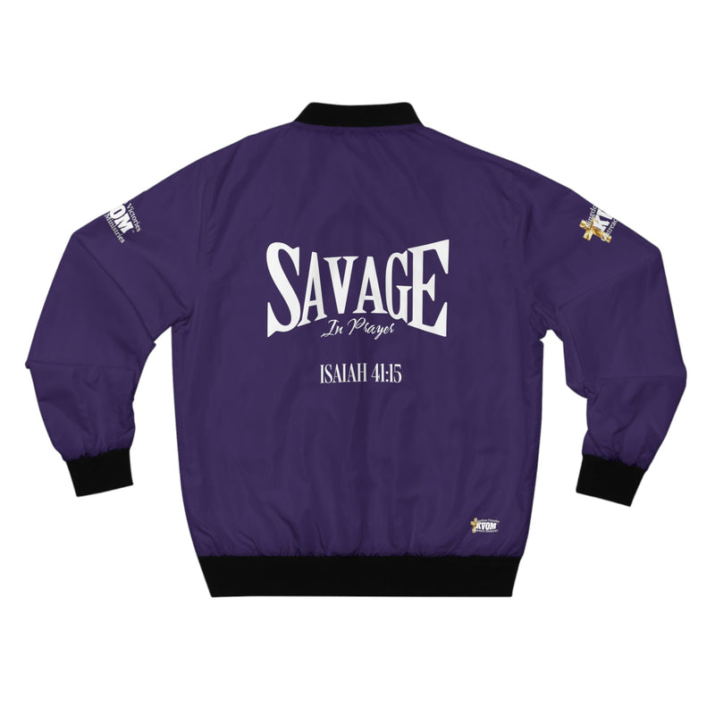 Savage In Prayer Bomber Jacket, Eggplant-KVOM