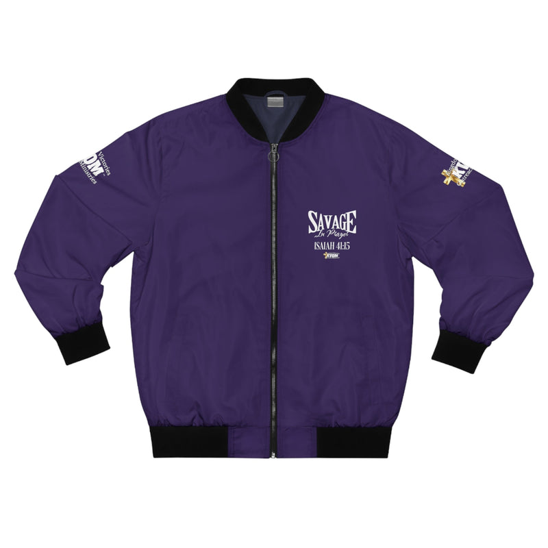 Savage In Prayer Bomber Jacket, Eggplant-KVOM