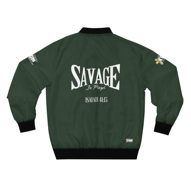 Savage In Prayer Bomber Jacket, Forest Green-KVOM