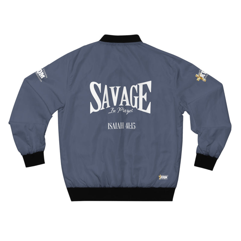 Savage In Prayer Bomber Jacket, Indigo-KVOM