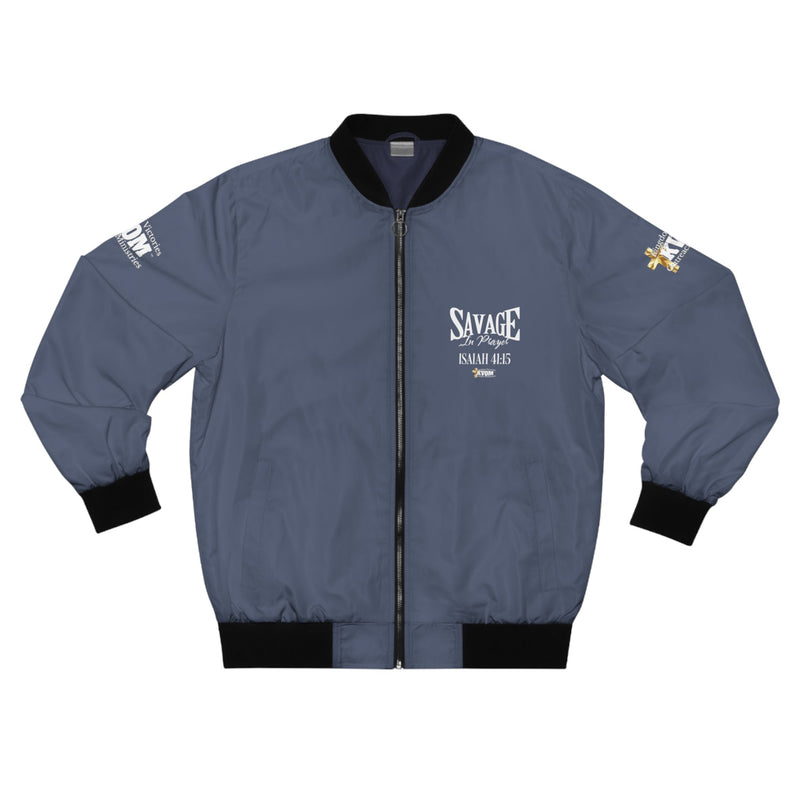 Savage In Prayer Bomber Jacket, Indigo-KVOM