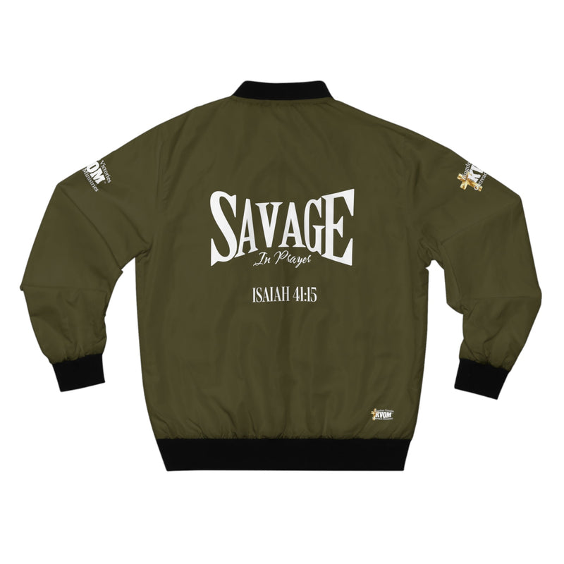 Savage In Prayer Bomber Jacket, Militant Green-KVOM