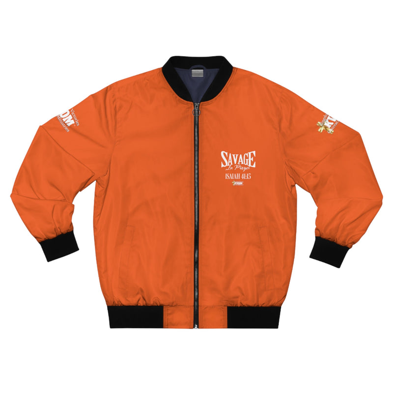 Savage In Prayer Bomber Jacket, Orange-KVOM