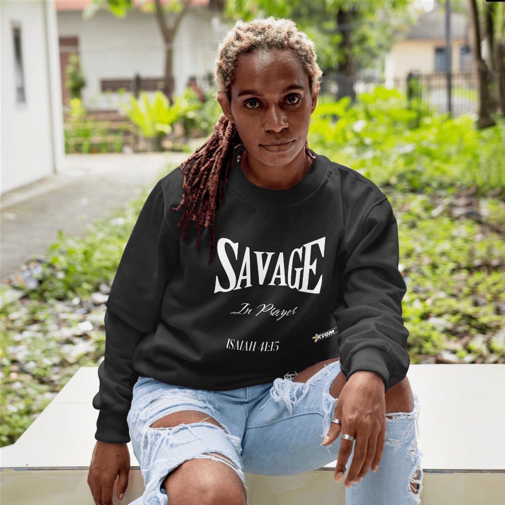 Savage In Prayer Long Sleeve Tee, Black-KVOM