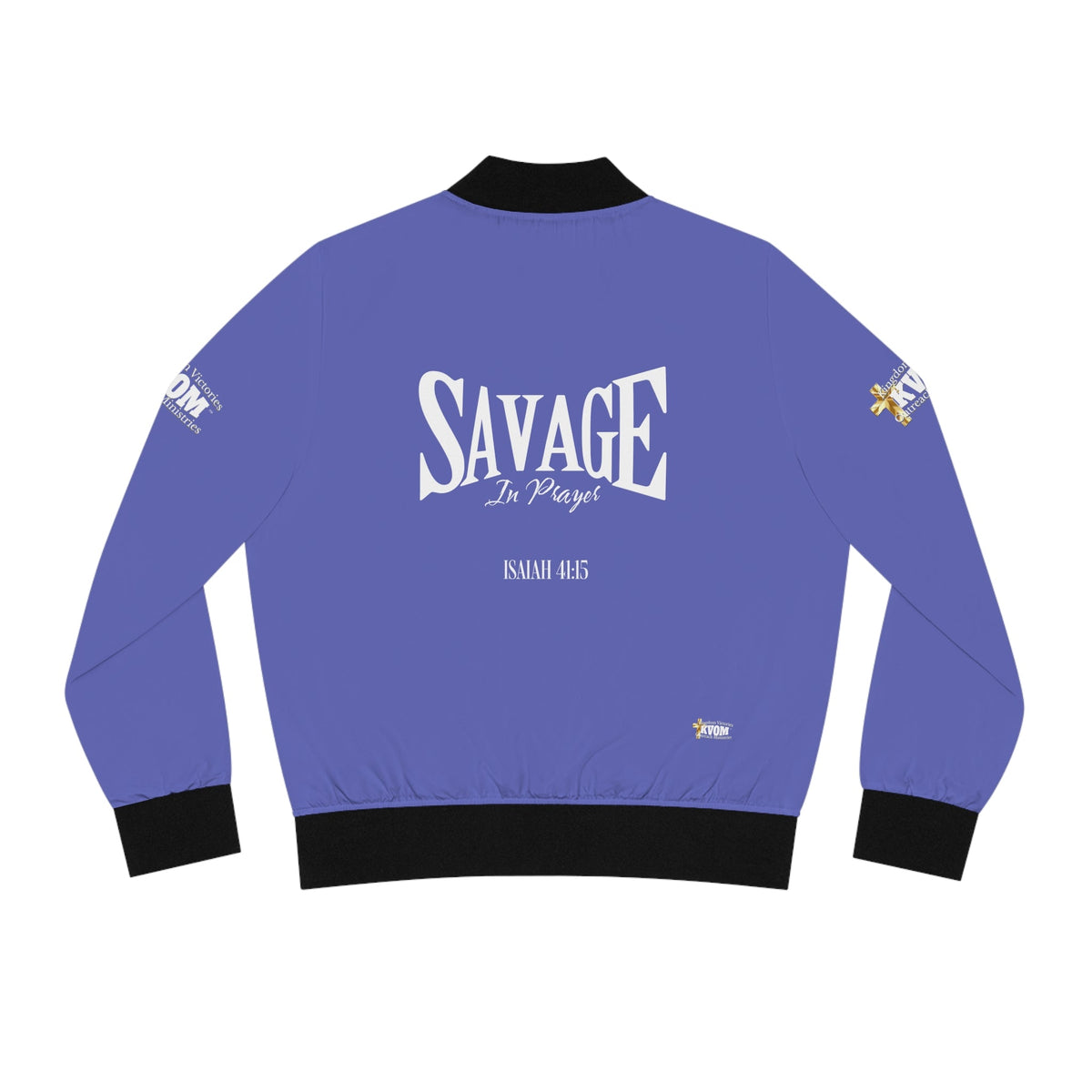 Savage in Prayer Women's Bomber Jacket, Blue Suede-KVOM