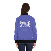 Savage in Prayer Women's Bomber Jacket, Blue Suede-KVOM