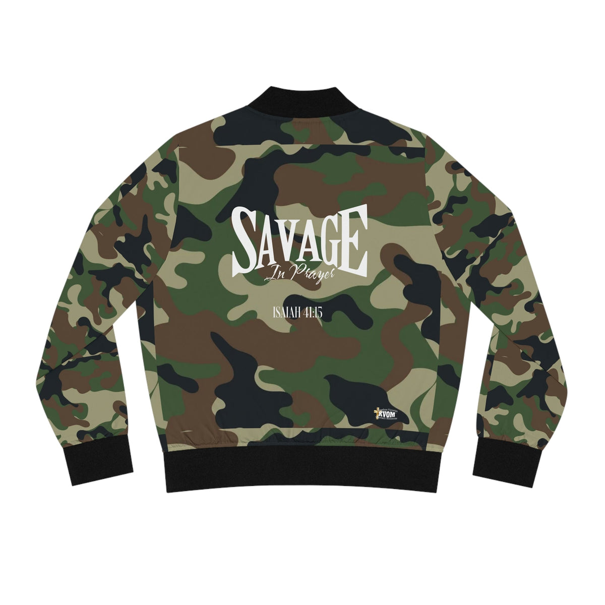 Savage in Prayer Women's Bomber Jacket, Green Camo-KVOM