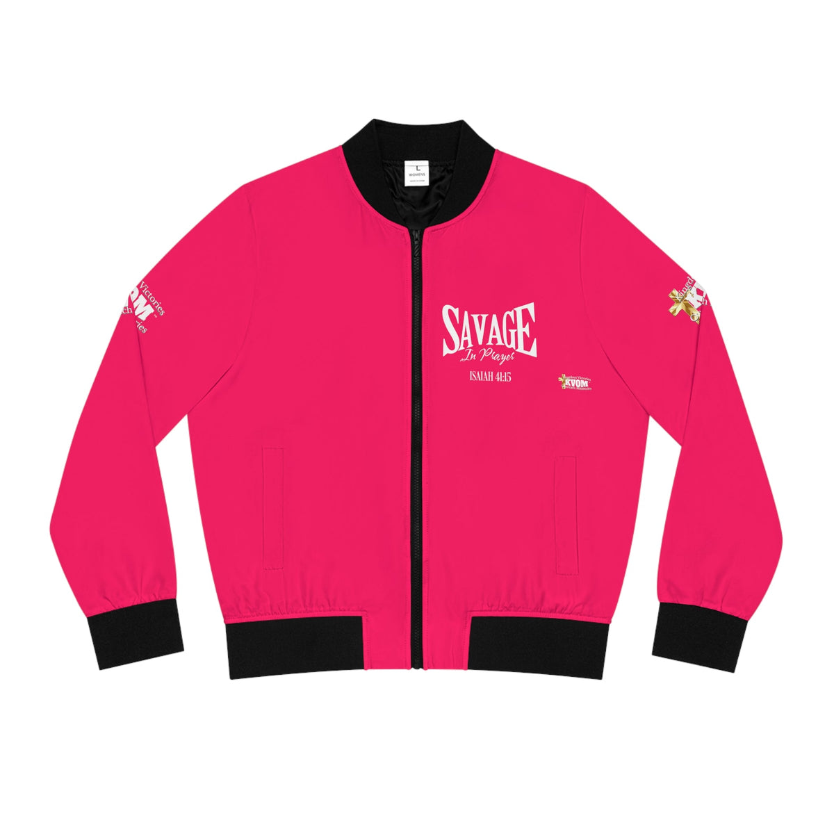 Savage in Prayer Women's Bomber Jacket, Siren Alarm Pink-KVOM