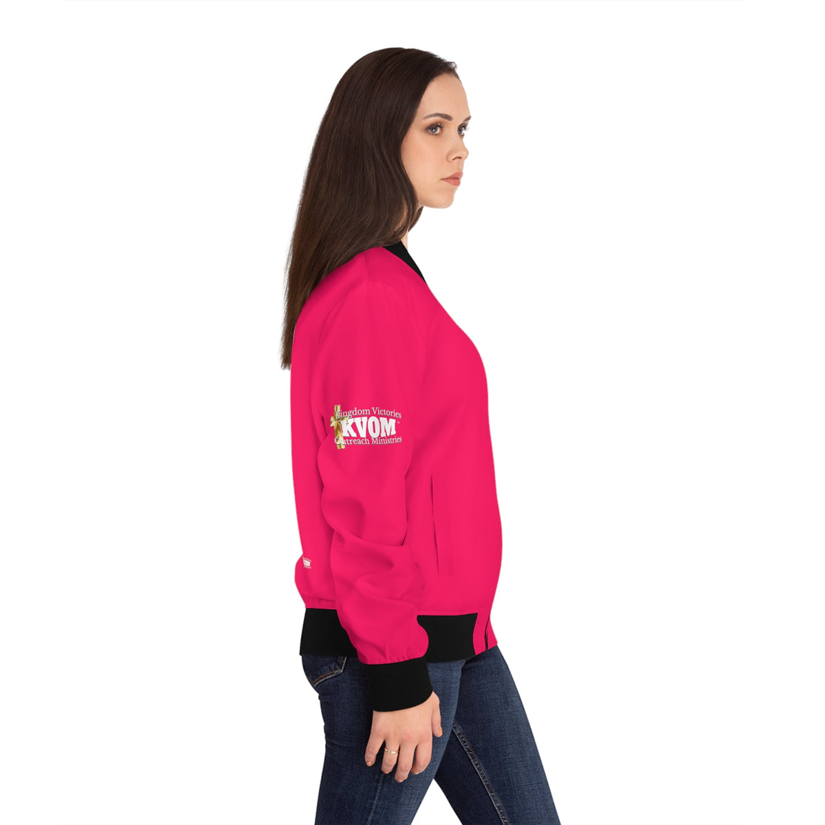 Savage in Prayer Women's Bomber Jacket, Siren Alarm Pink-KVOM