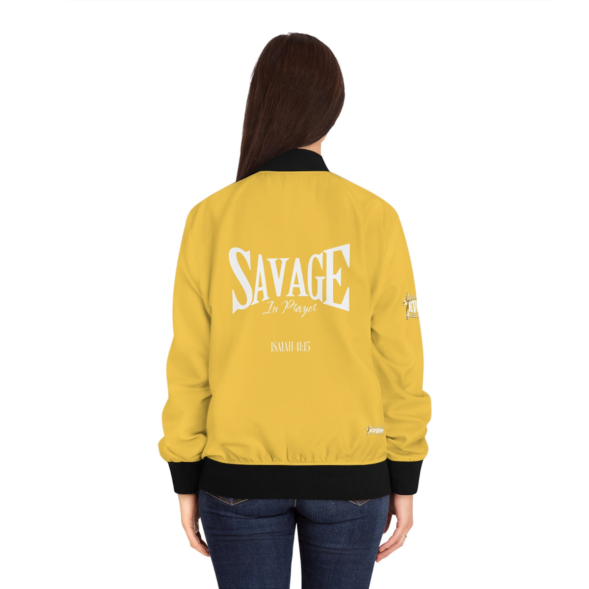 Savage in Prayer Women's Bomber Jacket, Yellow Gaze-KVOM