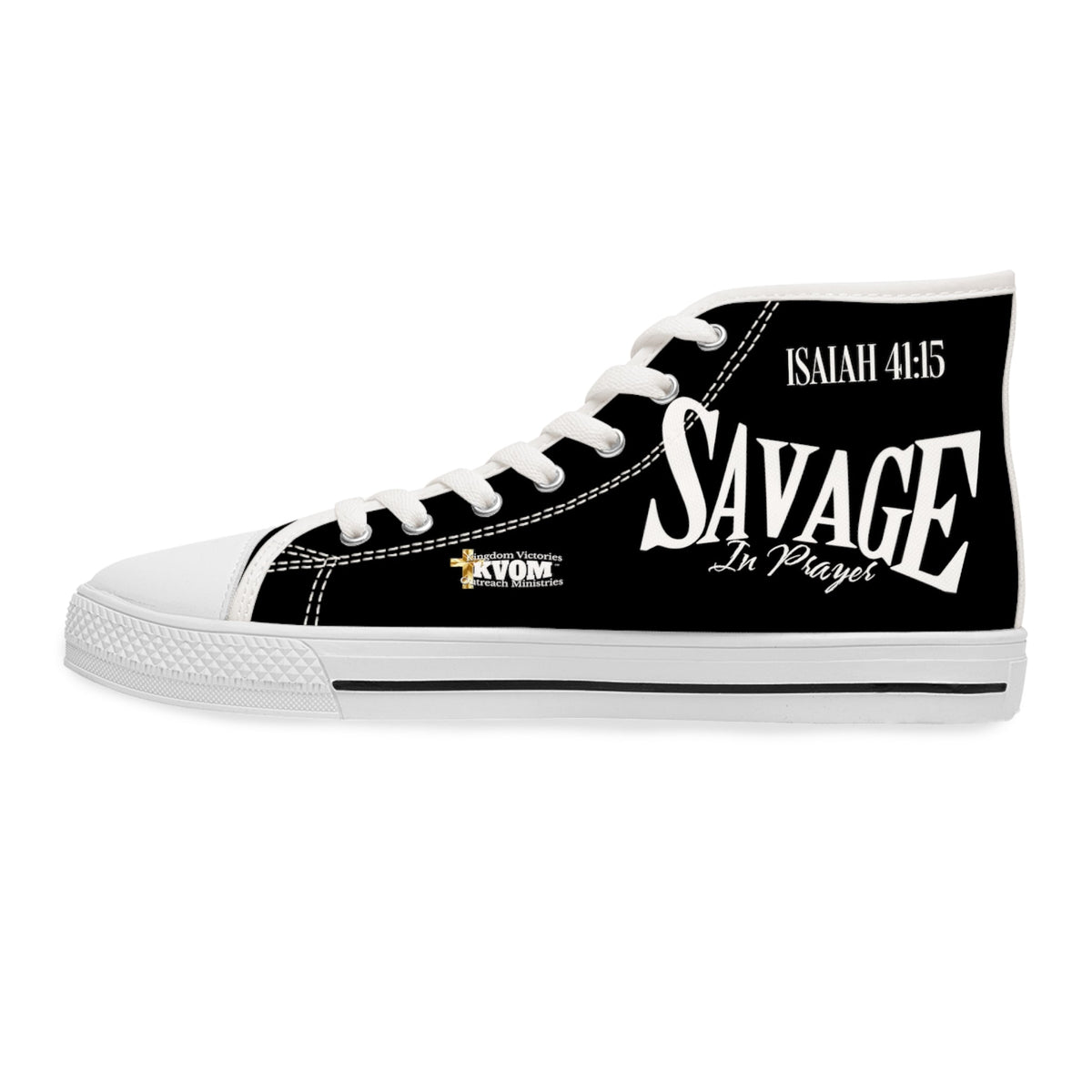 Savage in Prayer Women's High Top Sneakers, Black-KVOM; KVOM Christian Clothing; Women’s Activewear; Workout Gear; Exercise Gear; Exercise Clothing; Duffle Bags; Christian Gym Bags; Women’s T-Shirts; Men’s T-Shirts Sale; Ladies Sports Tops; Ladies Sportswear; Activewear; Men’s Activewear; Gym Clothes; Glorious; Psalms; Blessings On Blessings; Teens Clothing; Exercise Mugs; Exercise Tumbler; Gym Gear; Christian Gym Clothes; Workout Clothing Sale; Mother’s Day Sale; Gifts For Sister; Christian Gifts; Gifts fo