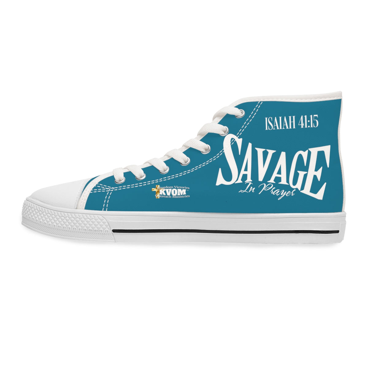 Savage in Prayer Women's High Top Sneakers, Blue Jade-KVOM; KVOM Christian Clothing; Women’s Activewear; Workout Gear; Exercise Gear; Exercise Clothing; Duffle Bags; Christian Gym Bags; Women’s T-Shirts; Men’s T-Shirts Sale; Ladies Sports Tops; Ladies Sportswear; Activewear; Men’s Activewear; Gym Clothes; Glorious; Psalms; Blessings On Blessings; Teens Clothing; Exercise Mugs; Exercise Tumbler; Gym Gear; Christian Gym Clothes; Workout Clothing Sale; Mother’s Day Sale; Gifts For Sister; Christian Gifts; Gift