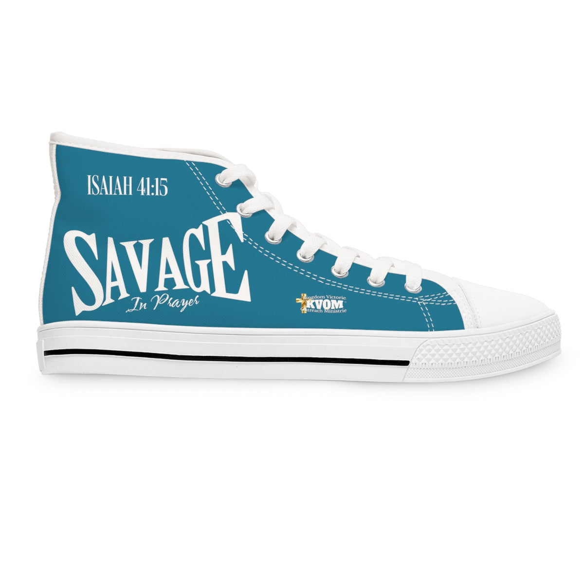 Savage in Prayer Women's High Top Sneakers, Blue Jade-KVOM; KVOM Christian Clothing; Women’s Activewear; Workout Gear; Exercise Gear; Exercise Clothing; Duffle Bags; Christian Gym Bags; Women’s T-Shirts; Men’s T-Shirts Sale; Ladies Sports Tops; Ladies Sportswear; Activewear; Men’s Activewear; Gym Clothes; Glorious; Psalms; Blessings On Blessings; Teens Clothing; Exercise Mugs; Exercise Tumbler; Gym Gear; Christian Gym Clothes; Workout Clothing Sale; Mother’s Day Sale; Gifts For Sister; Christian Gifts; Gift