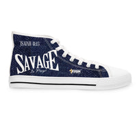 Savage in Prayer Women's High Top Sneakers, Indigo Denim-KVOM; KVOM Christian Clothing; Women’s Activewear; Workout Gear; Exercise Gear; Exercise Clothing; Duffle Bags; Christian Gym Bags; Women’s T-Shirts; Men’s T-Shirts Sale; Ladies Sports Tops; Ladies Sportswear; Activewear; Men’s Activewear; Gym Clothes; Glorious; Psalms; Blessings On Blessings; Teens Clothing; Exercise Mugs; Exercise Tumbler; Gym Gear; Christian Gym Clothes; Workout Clothing Sale; Mother’s Day Sale; Gifts For Sister; Christian Gifts; G