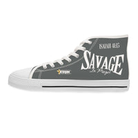 Savage in Prayer Women's High Top Sneakers, Storm-KVOM; KVOM Christian Clothing; Women’s Activewear; Workout Gear; Exercise Gear; Exercise Clothing; Duffle Bags; Christian Gym Bags; Women’s T-Shirts; Men’s T-Shirts Sale; Ladies Sports Tops; Ladies Sportswear; Activewear; Men’s Activewear; Gym Clothes; Glorious; Psalms; Blessings On Blessings; Teens Clothing; Exercise Mugs; Exercise Tumbler; Gym Gear; Christian Gym Clothes; Workout Clothing Sale; Mother’s Day Sale; Gifts For Sister; Christian Gifts; Gifts fo