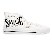 Savage in Prayer Women's High Top Sneakers, White-KVOM; KVOM Christian Clothing; Women’s Activewear; Workout Gear; Exercise Gear; Exercise Clothing; Duffle Bags; Christian Gym Bags; Women’s T-Shirts; Men’s T-Shirts Sale; Ladies Sports Tops; Ladies Sportswear; Activewear; Men’s Activewear; Gym Clothes; Glorious; Psalms; Blessings On Blessings; Teens Clothing; Exercise Mugs; Exercise Tumbler; Gym Gear; Christian Gym Clothes; Workout Clothing Sale; Mother’s Day Sale; Gifts For Sister; Christian Gifts; Gifts fo