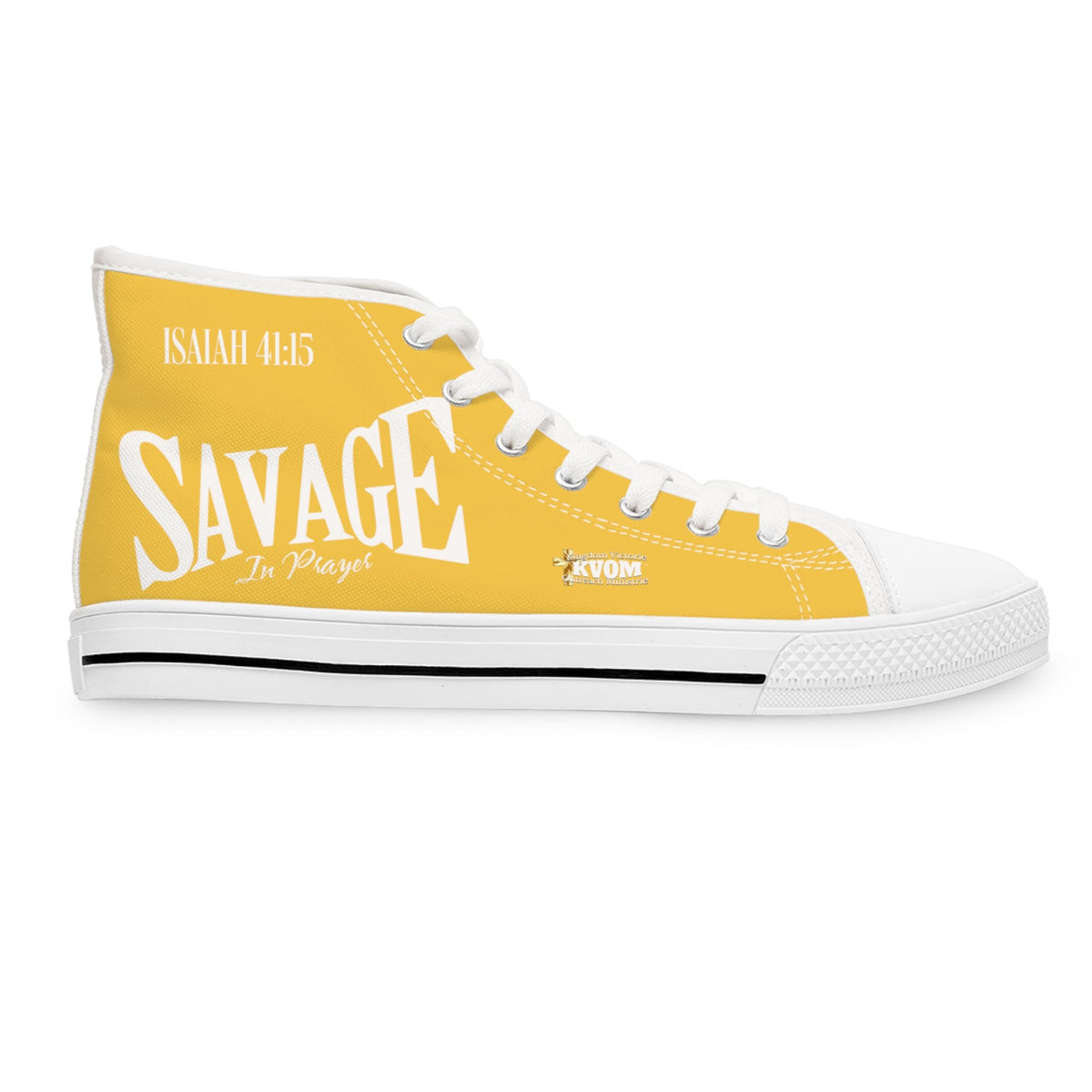 Savage in Prayer Women's High Top Sneakers, Yellow Gaze-KVOM; KVOM Christian Clothing; Women’s Activewear; Workout Gear; Exercise Gear; Exercise Clothing; Duffle Bags; Christian Gym Bags; Women’s T-Shirts; Men’s T-Shirts Sale; Ladies Sports Tops; Ladies Sportswear; Activewear; Men’s Activewear; Gym Clothes; Glorious; Psalms; Blessings On Blessings; Teens Clothing; Exercise Mugs; Exercise Tumbler; Gym Gear; Christian Gym Clothes; Workout Clothing Sale; Mother’s Day Sale; Gifts For Sister; Christian Gifts; Gi