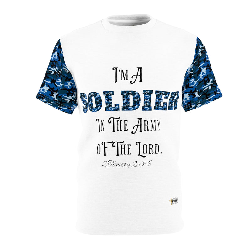 Soldier In The Army of The Lord T-Shirt, White, Blue Camo-KVOM