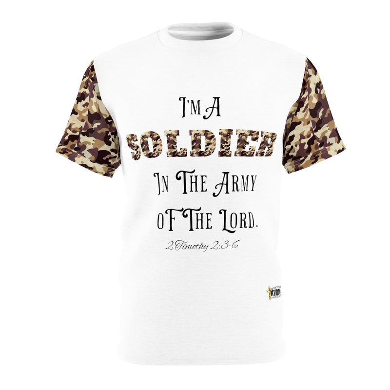 Soldier In The Army of The Lord T-Shirt, White, Brown Camo-KVOM