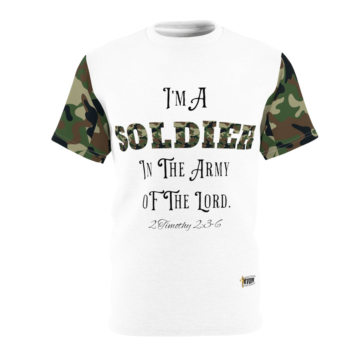 Soldier In The Army of The Lord T-Shirt, White, Green Camo-KVOM