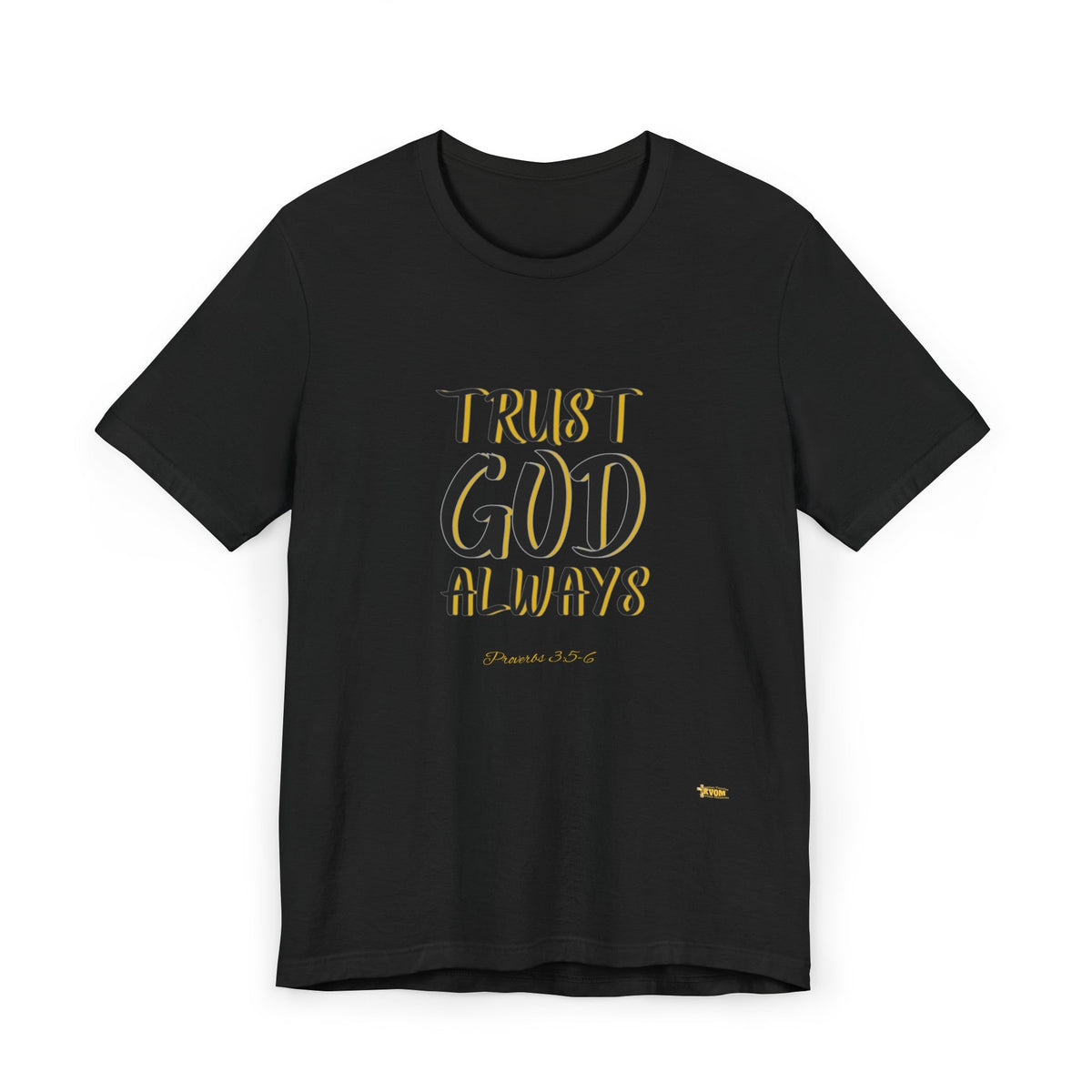 TRUST GOD ALWAYS Black & Gold Edition Women's Jersey T-Shirt-KVOM; KVOM Christian Clothing; #1 Christian Clothing Store in the Nation