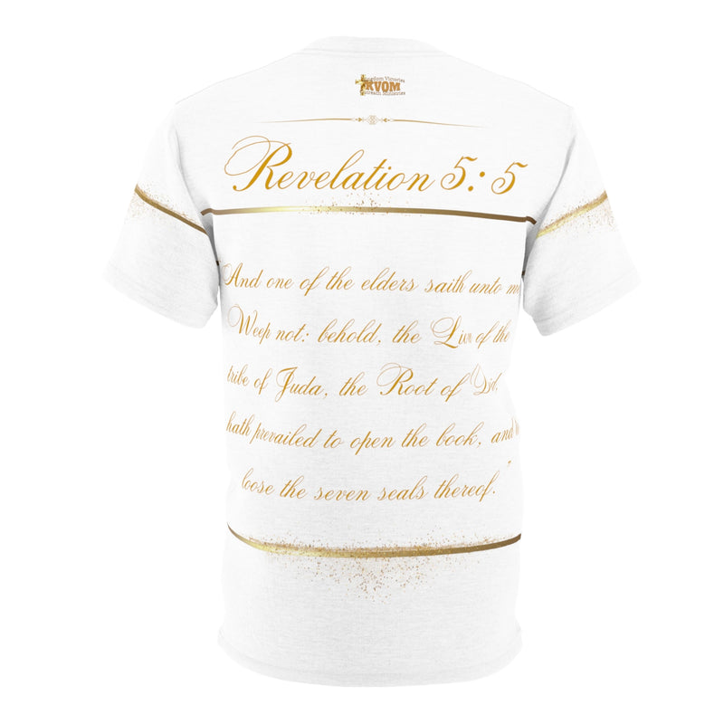 The Lion of The Tribe of Judah Men's T-Shirt, White & Gold-KVOM; KVOM Christian Clothing; Women’s Clothing; Women’s T-Shirts; Hoodies Sale; Ladies Tops; Ladies Dresses; Floral Tops; Floral Dresses; Flower Clothes; Activewear; Glorious; Psalms; Blessings On Blessings; Teens Clothing; Christian Book Store; Girl’s Clothing Sale; Mother’s Day Sale; Gifts For Sister; Christian Gifts; Gifts for Daughter; Spring Sale; Clearance Sale; Jesus; KVOM Christian Clothing; Men’s Clothing; Men’s T-Shirts; Hoodies Sale; ‘Me