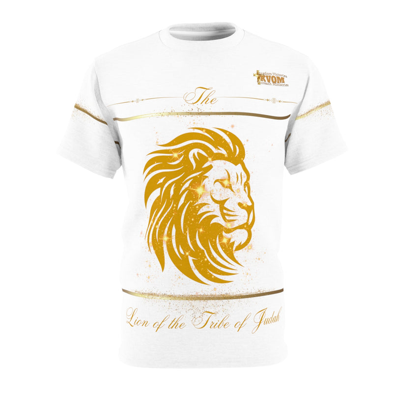 The Lion of The Tribe of Judah Men's T-Shirt, White & Gold-KVOM; KVOM Christian Clothing; Women’s Clothing; Women’s T-Shirts; Hoodies Sale; Ladies Tops; Ladies Dresses; Floral Tops; Floral Dresses; Flower Clothes; Activewear; Glorious; Psalms; Blessings On Blessings; Teens Clothing; Christian Book Store; Girl’s Clothing Sale; Mother’s Day Sale; Gifts For Sister; Christian Gifts; Gifts for Daughter; Spring Sale; Clearance Sale; Jesus; KVOM Christian Clothing; Men’s Clothing; Men’s T-Shirts; Hoodies Sale; ‘Me