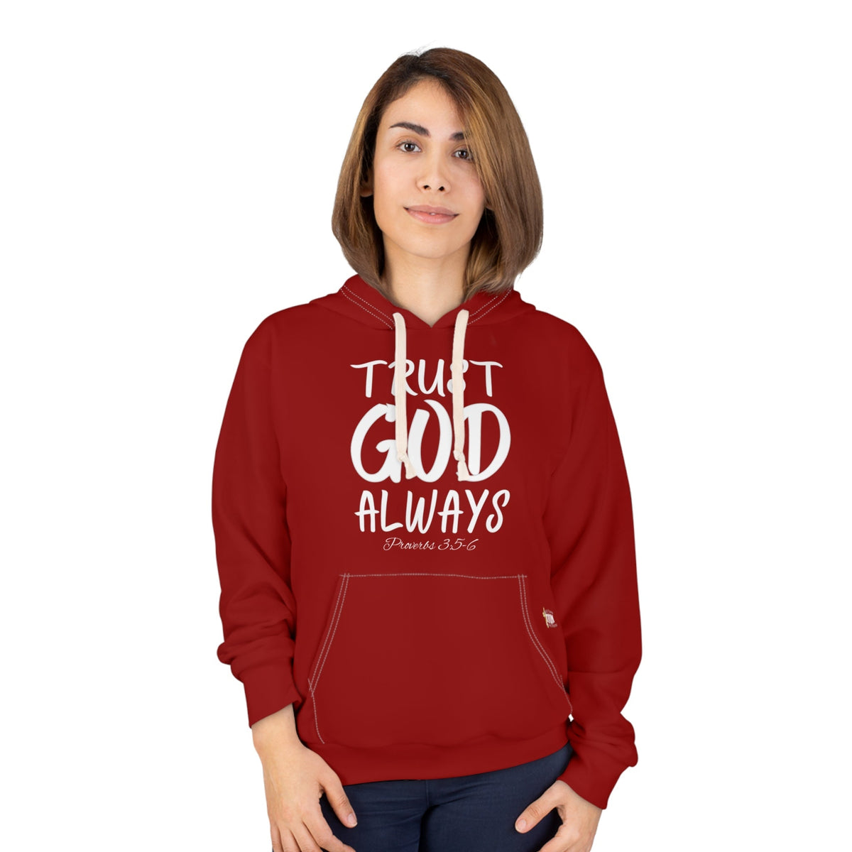 Trust God Always Unisex Pullover Hoodie, Red-KVOM; KVOM Christian Clothing; #1 Christian Clothing Store in the Nation