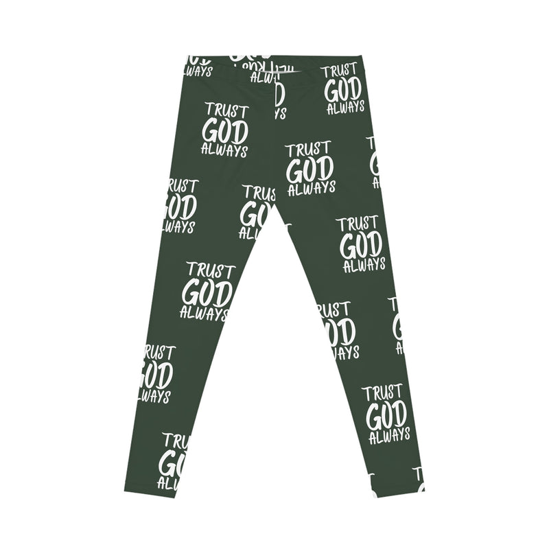 Trust God Always Women's Casual Leggings, Forest Green-KVOM; KVOM Christian Clothing; #1 Christian Clothing Store in the Nation