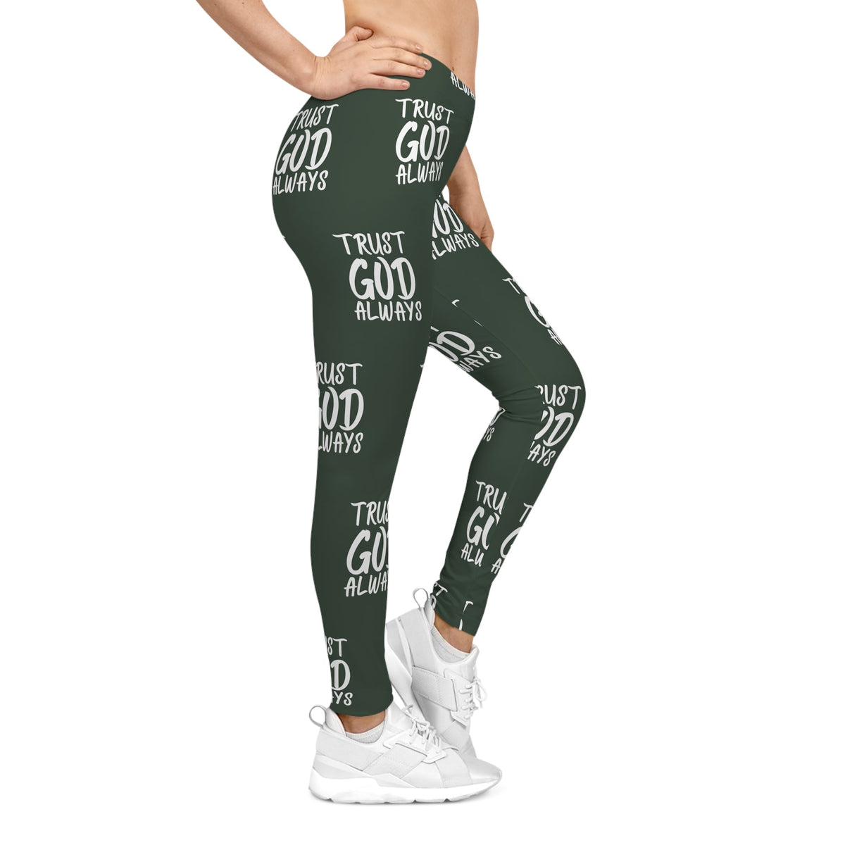 Trust God Always Women's Casual Leggings, Forest Green-KVOM; KVOM Christian Clothing; #1 Christian Clothing Store in the Nation