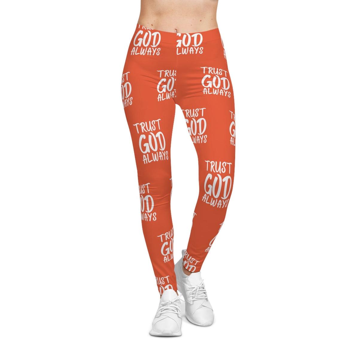 Trust God Always Women's Casual Leggings, Orange-KVOM; KVOM Christian Clothing; #1 Christian Clothing Store in the Nation