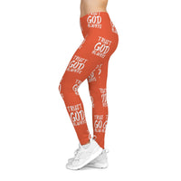 Trust God Always Women's Casual Leggings, Orange-KVOM; KVOM Christian Clothing; #1 Christian Clothing Store in the Nation