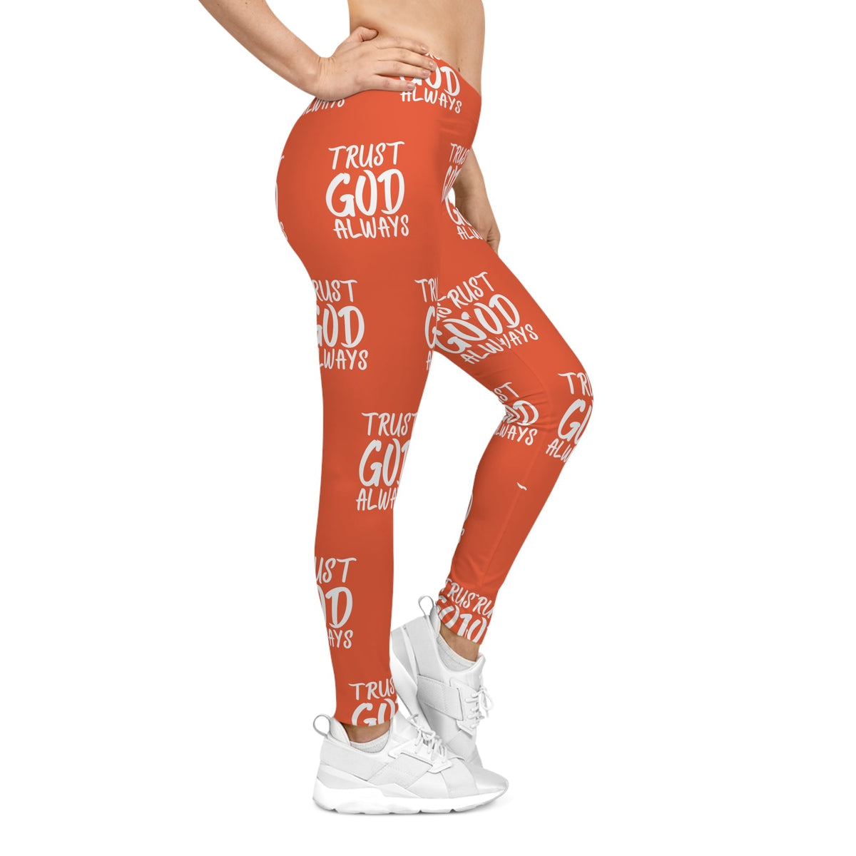 Trust God Always Women's Casual Leggings, Orange-KVOM; KVOM Christian Clothing; #1 Christian Clothing Store in the Nation