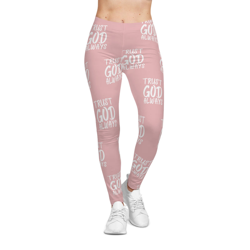 Trust God Always Women's Casual Leggings, Pink-KVOM; KVOM Christian Clothing; #1 Christian Clothing Store in the Nation