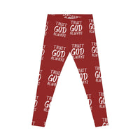 Trust God Always Women's Casual Leggings, Red-KVOM; KVOM Christian Clothing; #1 Christian Clothing Store in the Nation