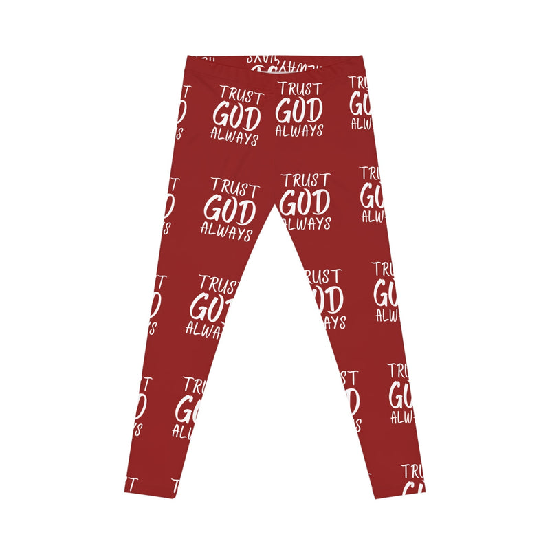 Trust God Always Women's Casual Leggings, Red-KVOM; KVOM Christian Clothing; #1 Christian Clothing Store in the Nation