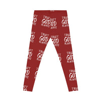 Trust God Always Women's Casual Leggings, Red-KVOM; KVOM Christian Clothing; #1 Christian Clothing Store in the Nation