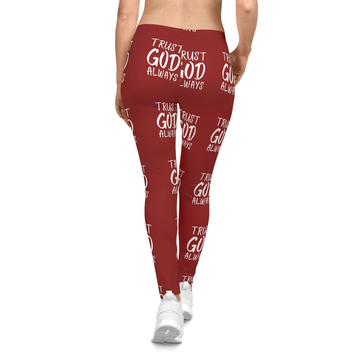 Trust God Always Women's Casual Leggings, Red-KVOM; KVOM Christian Clothing; #1 Christian Clothing Store in the Nation