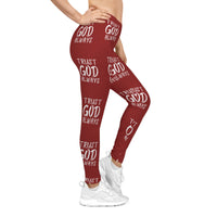 Trust God Always Women's Casual Leggings, Red-KVOM; KVOM Christian Clothing; #1 Christian Clothing Store in the Nation