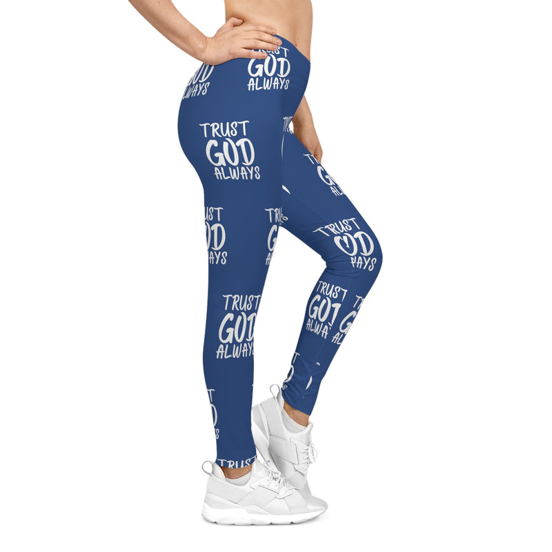 Trust God Always Women's Casual Leggings, Royal Blue-KVOM; KVOM Christian Clothing; #1 Christian Clothing Store in the Nation