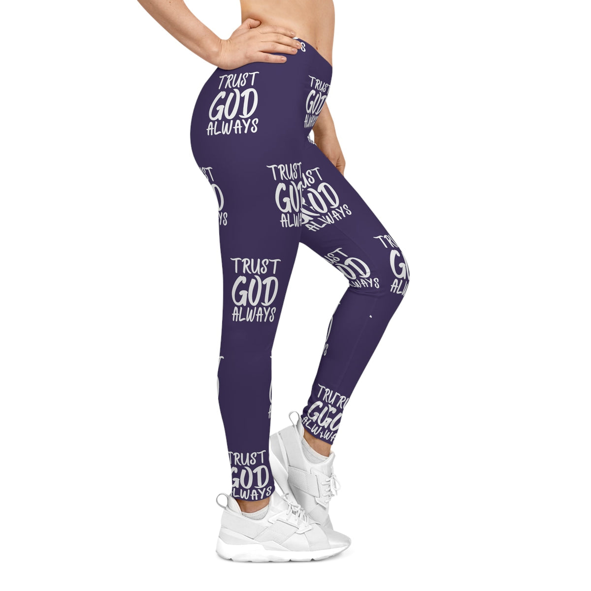 Trust God Always Women's Casual Leggings, Team Purple-KVOM; KVOM Christian Clothing; #1 Christian Clothing Store in the Nation