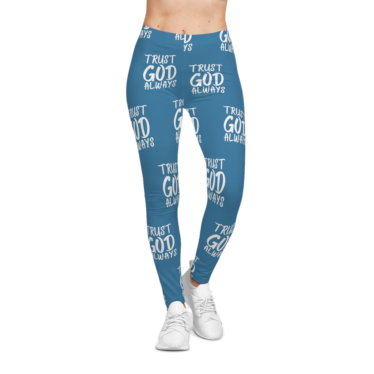 Trust God Always Women's Casual Leggings, Tropical Blue-KVOM; KVOM Christian Clothing; #1 Christian Clothing Store in the Nation