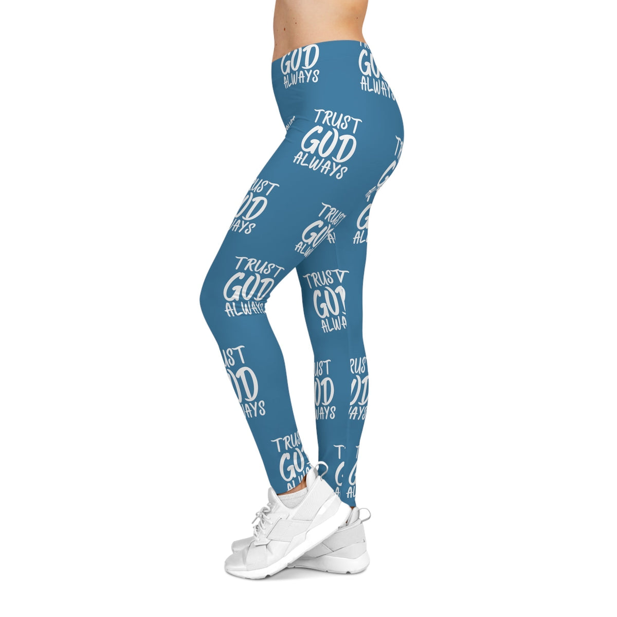 Trust God Always Women's Casual Leggings, Tropical Blue-KVOM; KVOM Christian Clothing; #1 Christian Clothing Store in the Nation